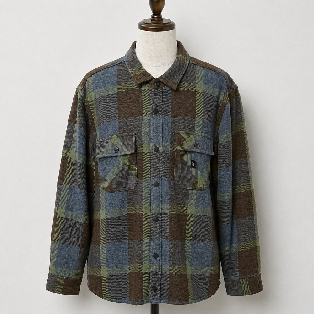 Roark Nordsman Cotton Flannel Shirt XL Brown Blue Green Plaid RW664 Classic Fit